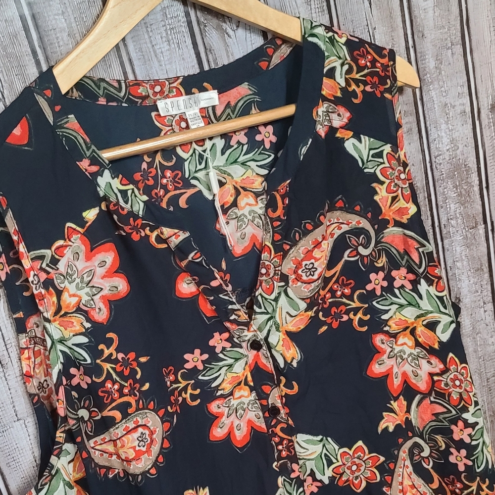 NWOT Spense Floral Sleeveless Blouse 2X